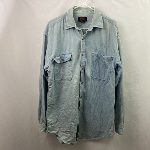 Vtg Eddie Bauer Blue Jean Sz L Button Up Shirt - Picture 8 of 13